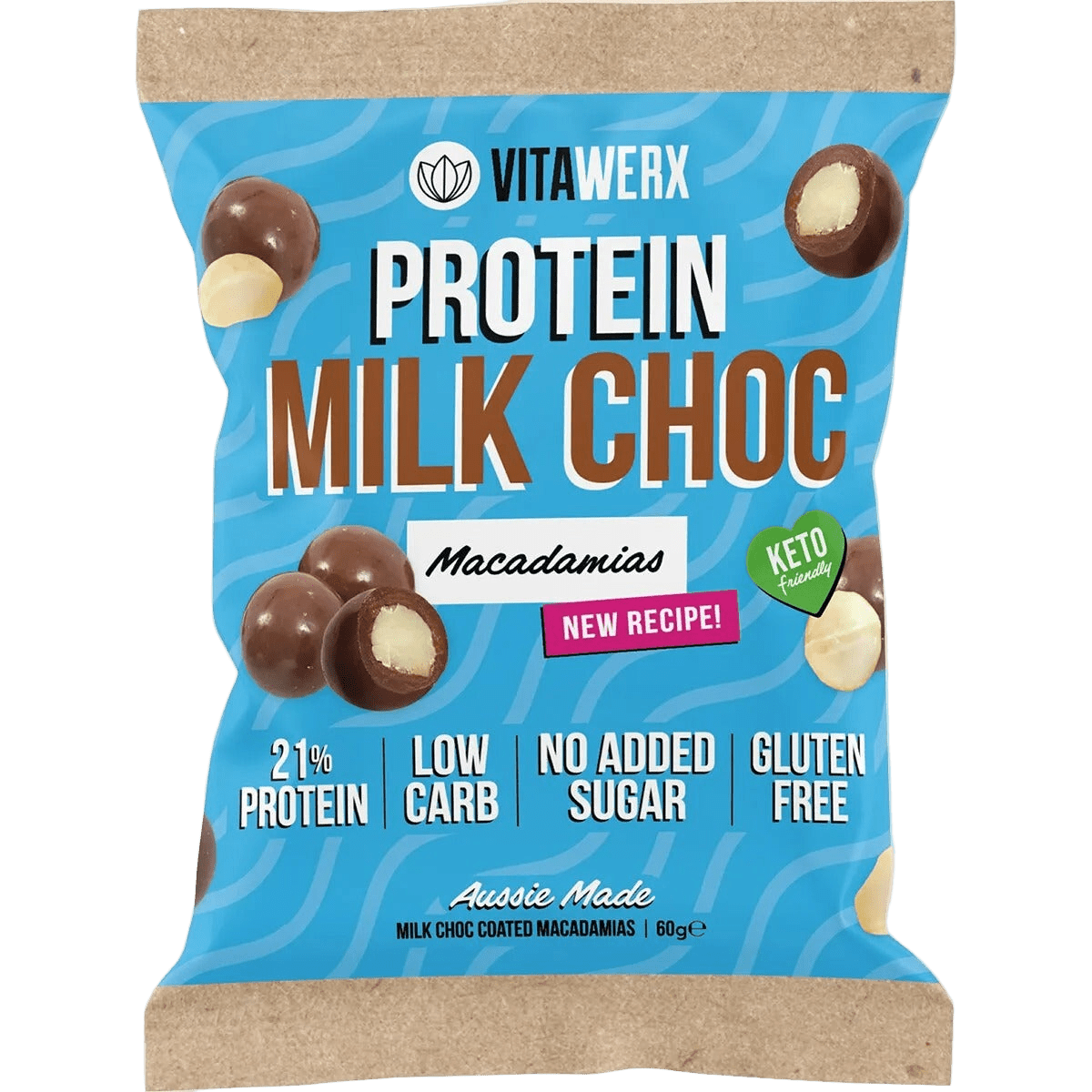 Protein Milk Choc Coated Macadamias- 60g by Vitawerx, low carb, gluten free sweet snack with 21% protein.