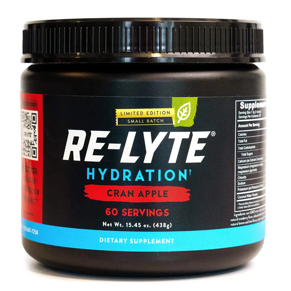Re-Lyte Electrolyte Mix - Cran Apple - Tub - 60 Serves - Limited Edition in black jar for hydration and electrolytes