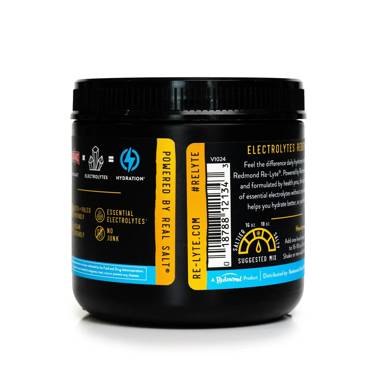 Re-Lyte Electrolyte Mix - Orange - Tub - 60 Serves - Limited Edition in black container with hydration and electrolyte icons
