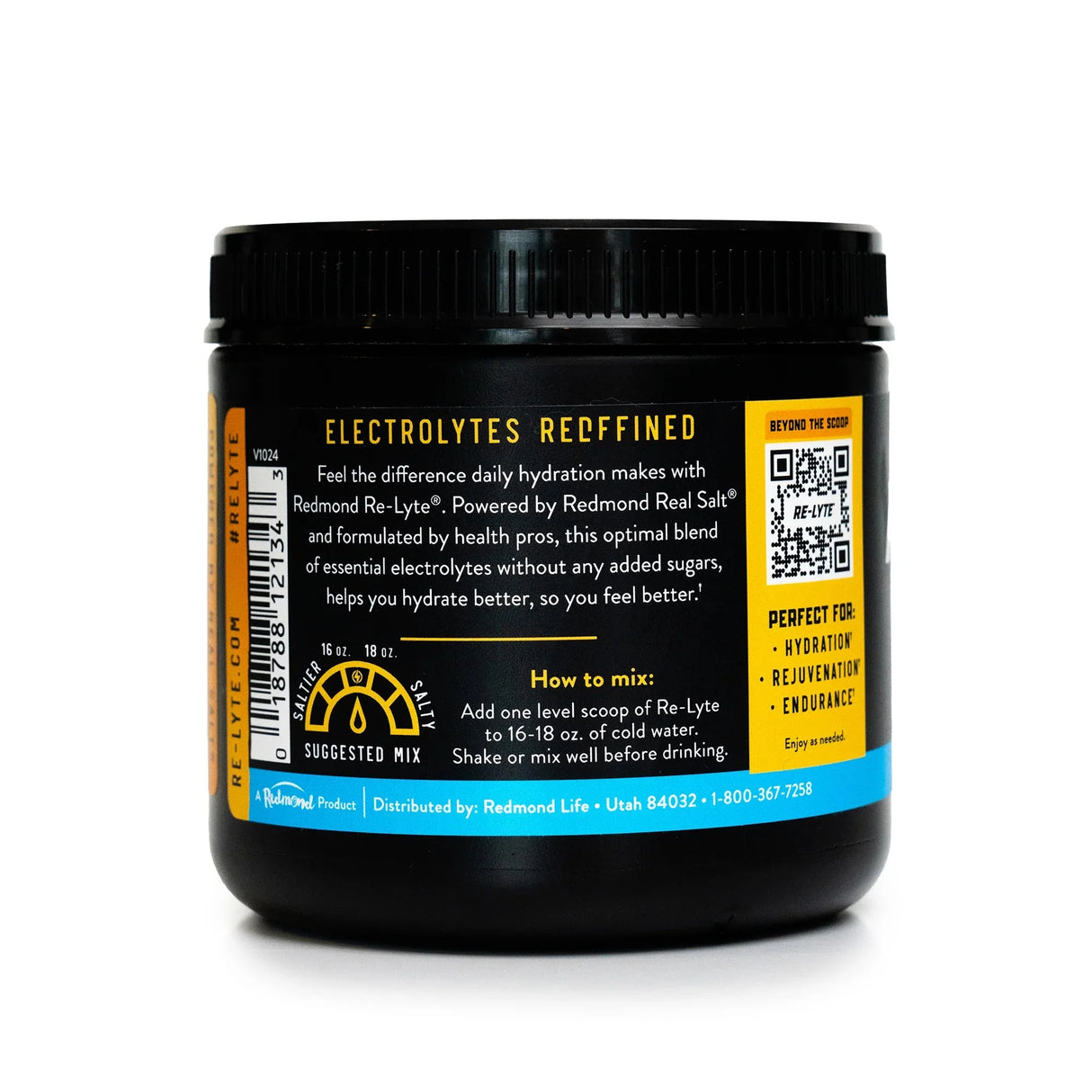 Re-Lyte Electrolyte Mix - Orange - Tub - 60 Serves - Limited Edition in black container with hydration info and usage directions