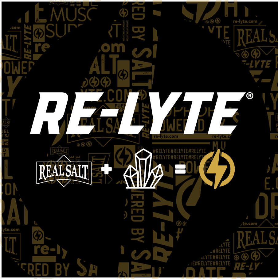Black and gold Re-Lyte® Hydration Variety Pack (7 ct.) logo with crystal and lightning bolt symbols on patterned background