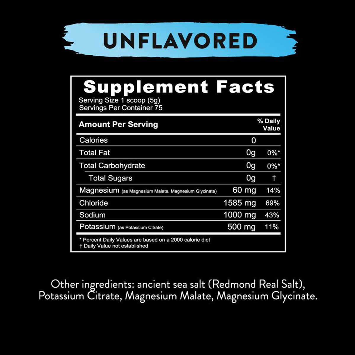Nutrition facts for Unflavored Re-Lyte® Hydration Variety Pack (7 ct.) showing electrolytes and zero calories per serving.