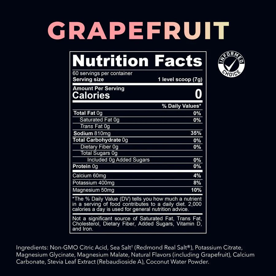 Nutrition facts label for grapefruit on a black background