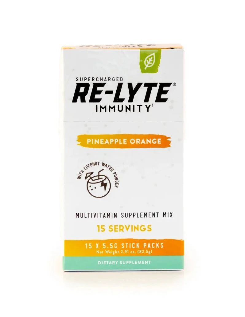 Re-Lyte Immunity - Pineapple Orange - Stick Packs x 15 multivitamin supplement mix with coconut water powder packaging box