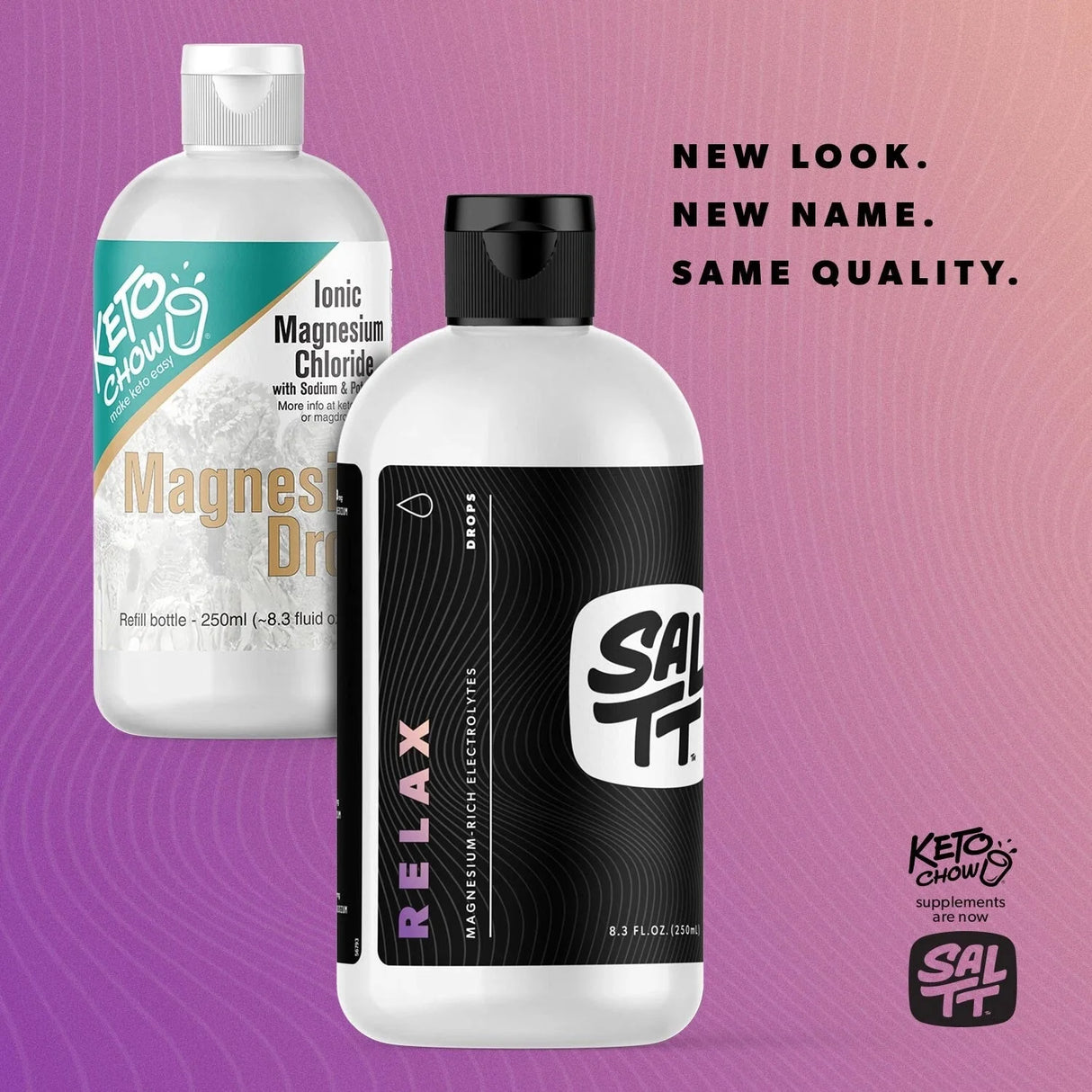 Relax - Magnesium Drops -120ml by SALTT in black and white bottle with new branding alongside previous packaging design