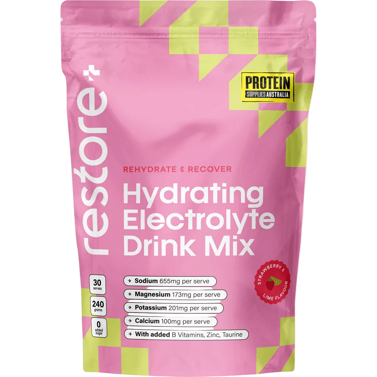 Restore Electrolyte Drink Mix Strawberry & Lime 240g by Protein Supplies Australia from Electrolytes and Drinks collections.