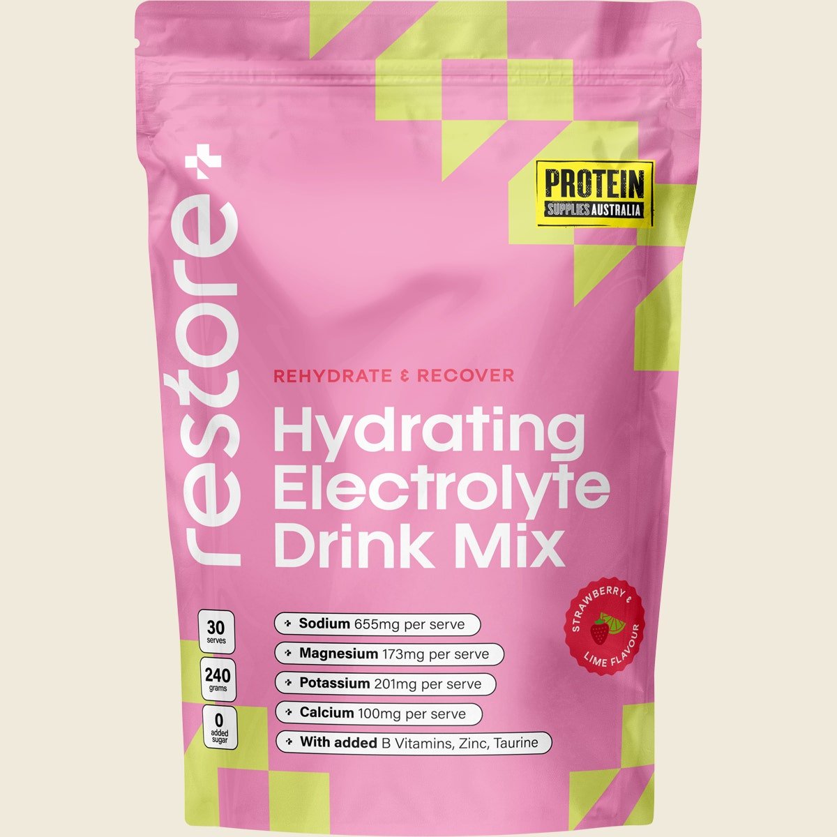 Restore Electrolyte Drink Mix Strawberry & Lime 240g by Protein Supplies Australia from Drinks and Electrolytes collection