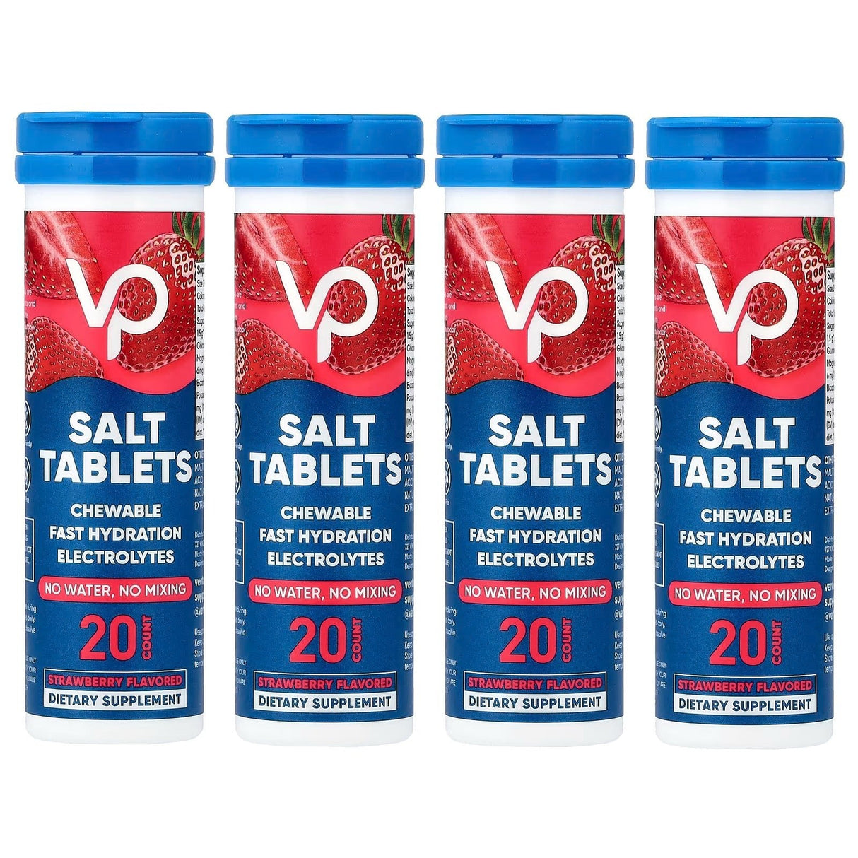 Four containers of Venture Pal Salt Tablets - Strawberry - 40 Serves, chewable electrolytes for fast hydration