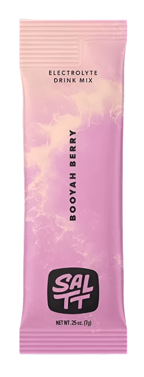 SALTT - Single Stick electrolyte drink mix in Booyah Berry flavor with pink and purple marbled packaging