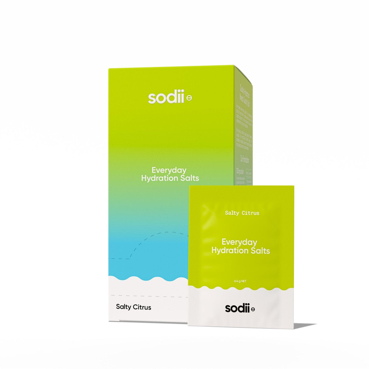 Salty Citrus - 30 Sachets hydration salts by Sodii with green-blue gradient box, part of Drinks and Electrolytes collections