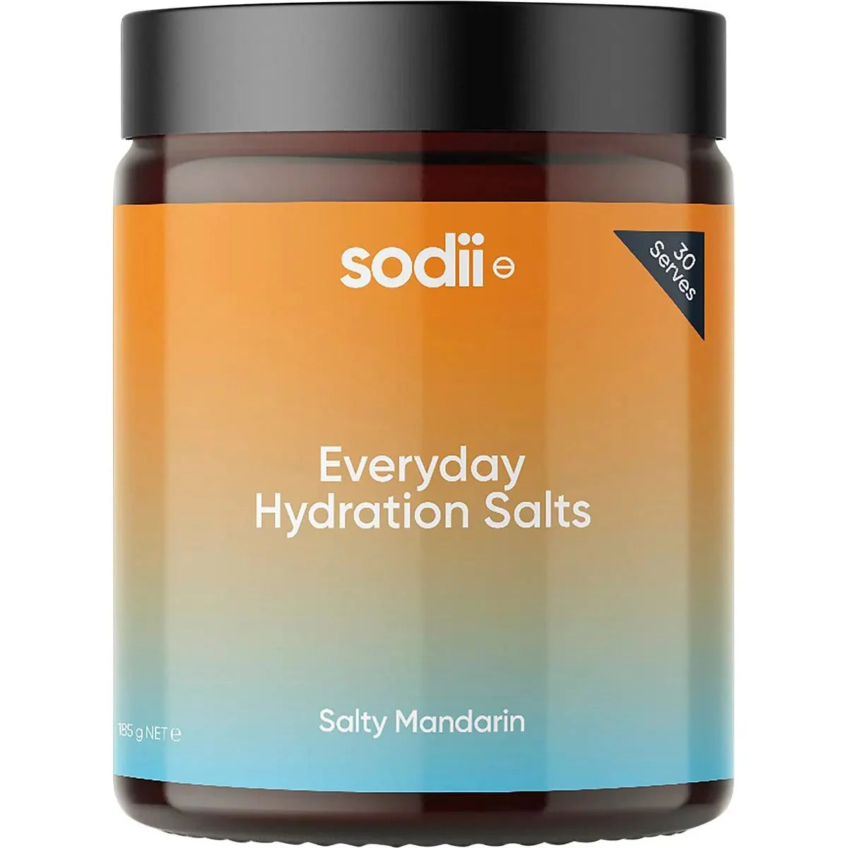 Salty Mandarin - 30 Serve Tub by Sodii with everyday hydration salts in orange and blue gradient jar design