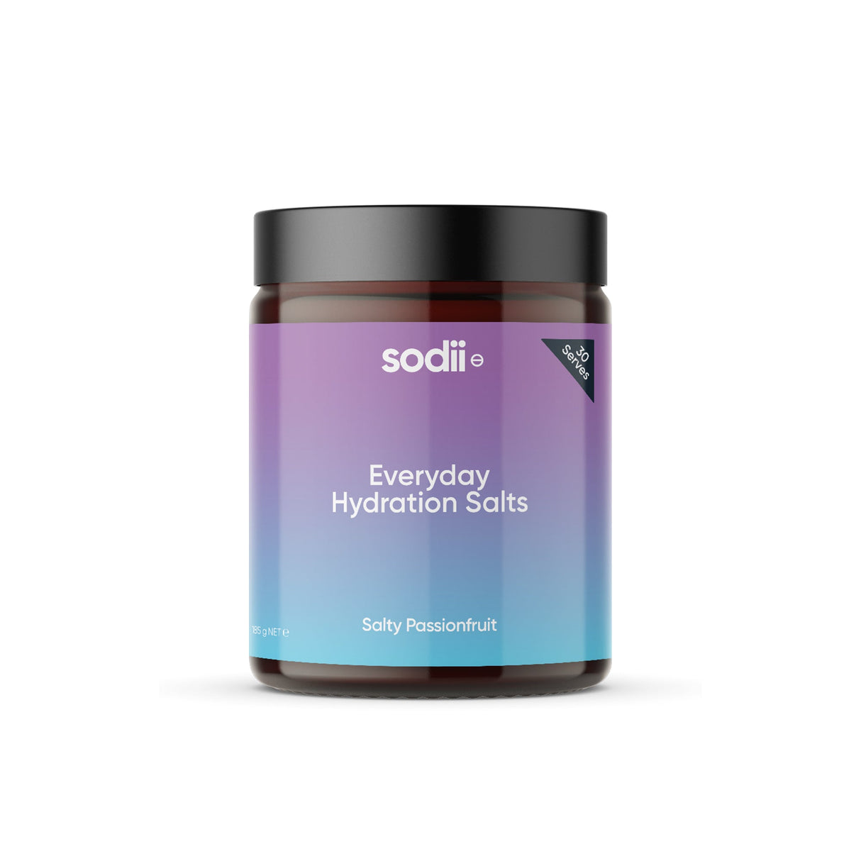 Salty Passionfruit - 30 Serve Tub by Sodii with hydration salts in gradient purple-blue jar, part of Drinks and Electrolytes collections