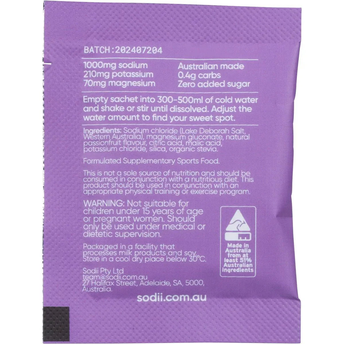 Sodii - Single Sachet electrolyte powder with sodium, potassium, magnesium, Australian made, low carb, functional drink collection.