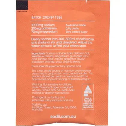 Sodii - Single Sachet nutrition details and usage instructions with electrolyte content from the Sodii drink collection.