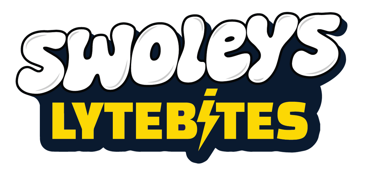 Swoleys logo with bold white and yellow text for LyteBites - Electrolyte Gummies - Lemon Surge on dark background