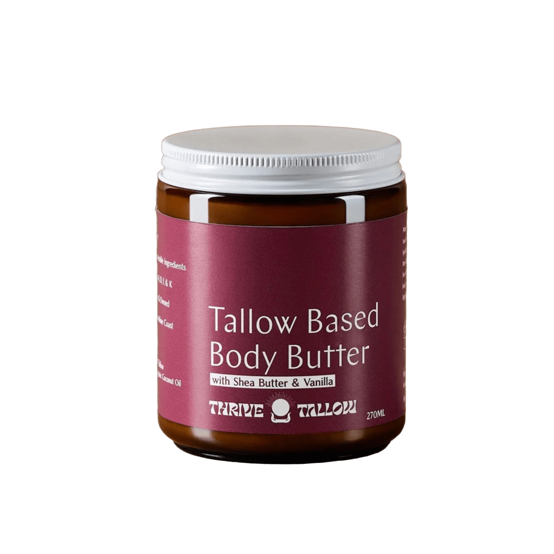 Tallow Based Body Butter - 270ml in amber jar with white lid by Thrive Tallow for skincare and body care collections