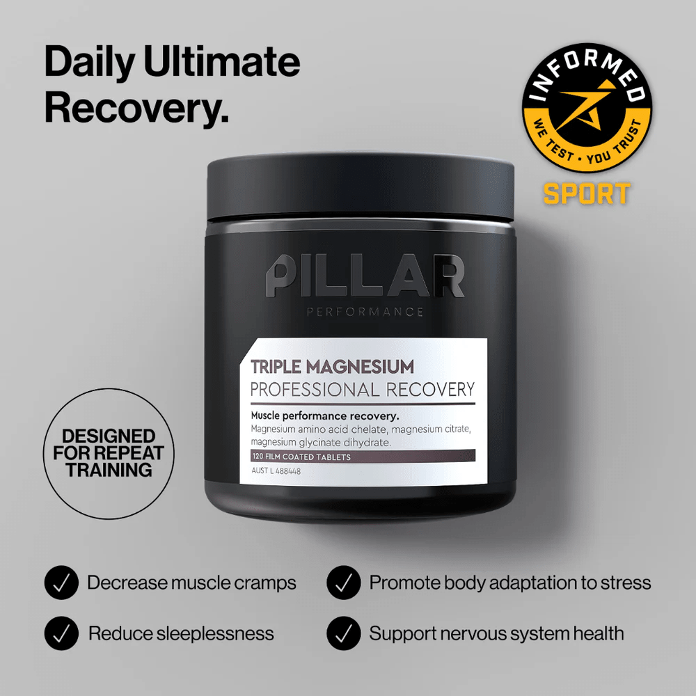 Triple Magnesium Tablets - 120 Tablets by PILLAR PERFORMANCE for muscle recovery, stress support, and nervous system health.