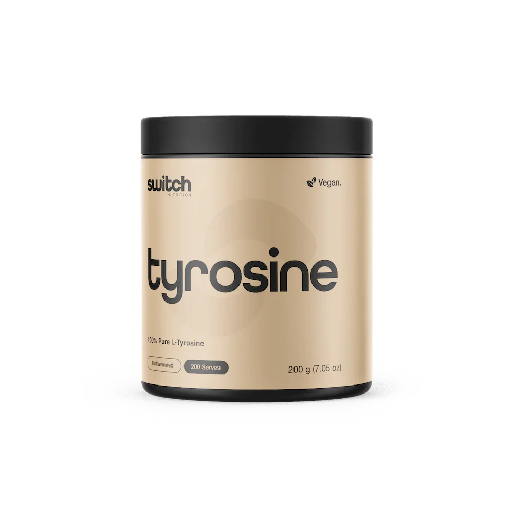 Tyrosine - 100% Pure L-Tyrosine Unflavoured - 200g by Switch Nutrition in beige packaging for Low Carb and Dirty Keto collections