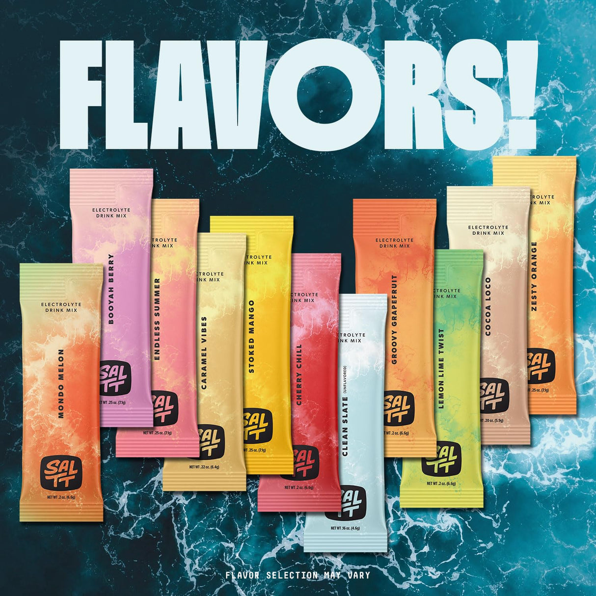 Ultra Variety Electrolyte Drink Mix - 15 Sticks by SALTT featuring vibrant low carb flavors in colorful stick packs for functional hydration