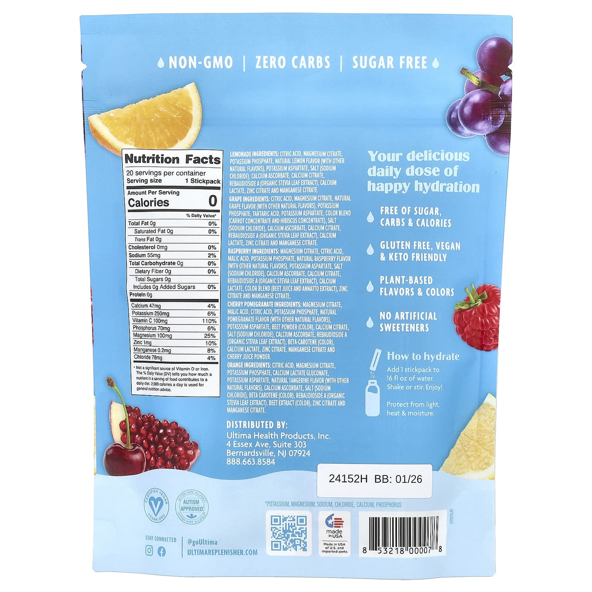 Variety Pack - Electrolyte Drink Mix - 20 ct by Ultima Replenisher with hydration info from Electrolytes, Drinks, Low Carb collections