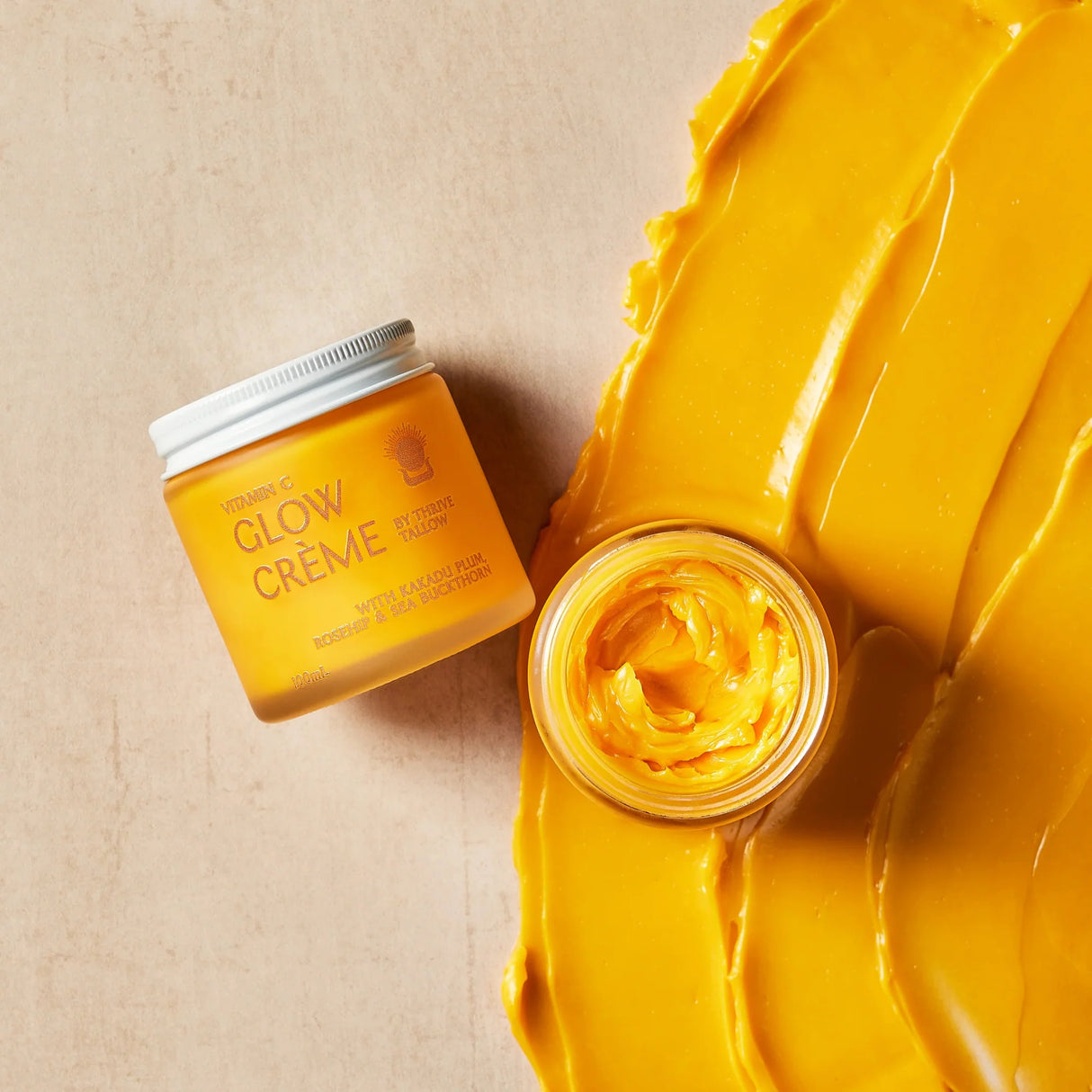 Vitamin C Glow Creme - 100ml by Thrive Tallow with rich yellow texture, featured in Body & Beauty and Skincare collections.