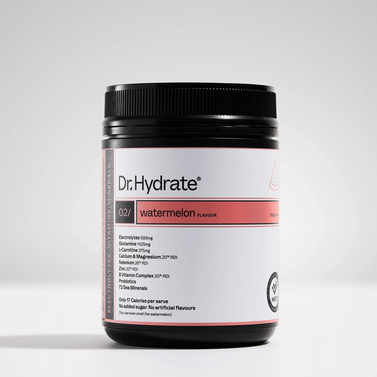 Dr. Hydrate Watermelon Jar - 30 Serves electrolyte powder in black jar, part of Drinks and Electrolytes collections.