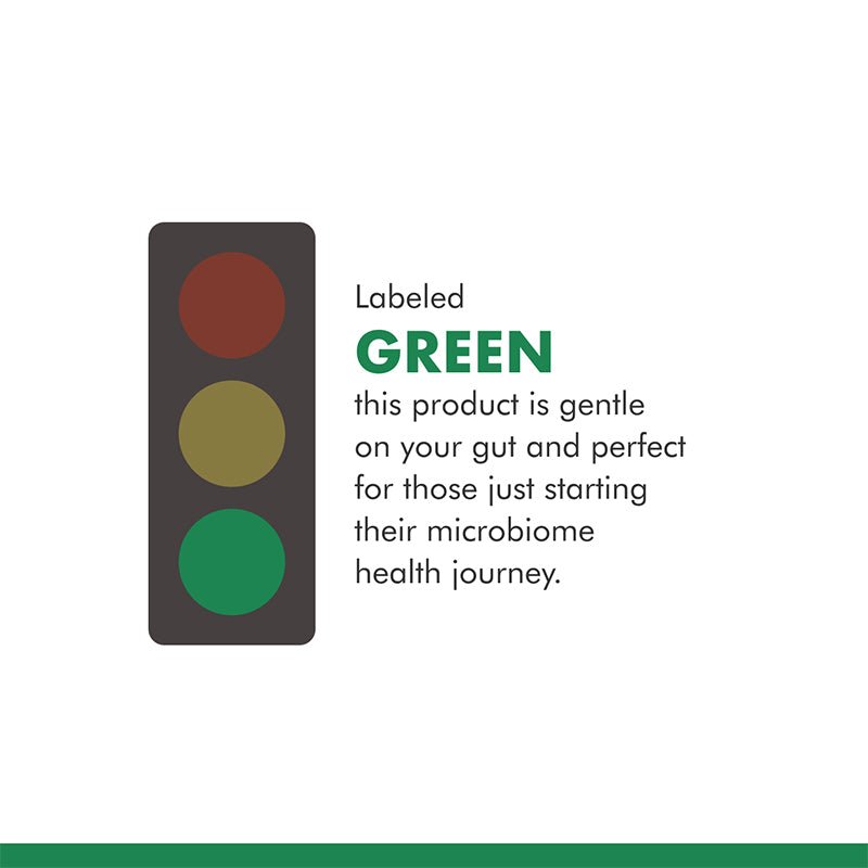 Green light graphic explaining product is gentle on the gut for those starting their microbiome health journey with Wild Caught Alaskan Salmon Oil - 90 Capsules.
