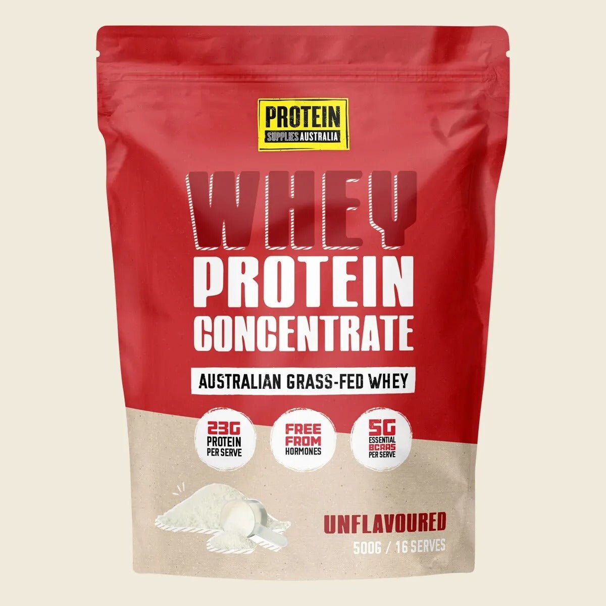 WPC - Pure - 500g Australian grass-fed whey protein concentrate by Protein Supplies Australia, unflavoured powder.