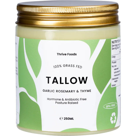 100% Grass Fed Tallow - Garlic, Rosemary & Thyme - 250ml - Yo Keto