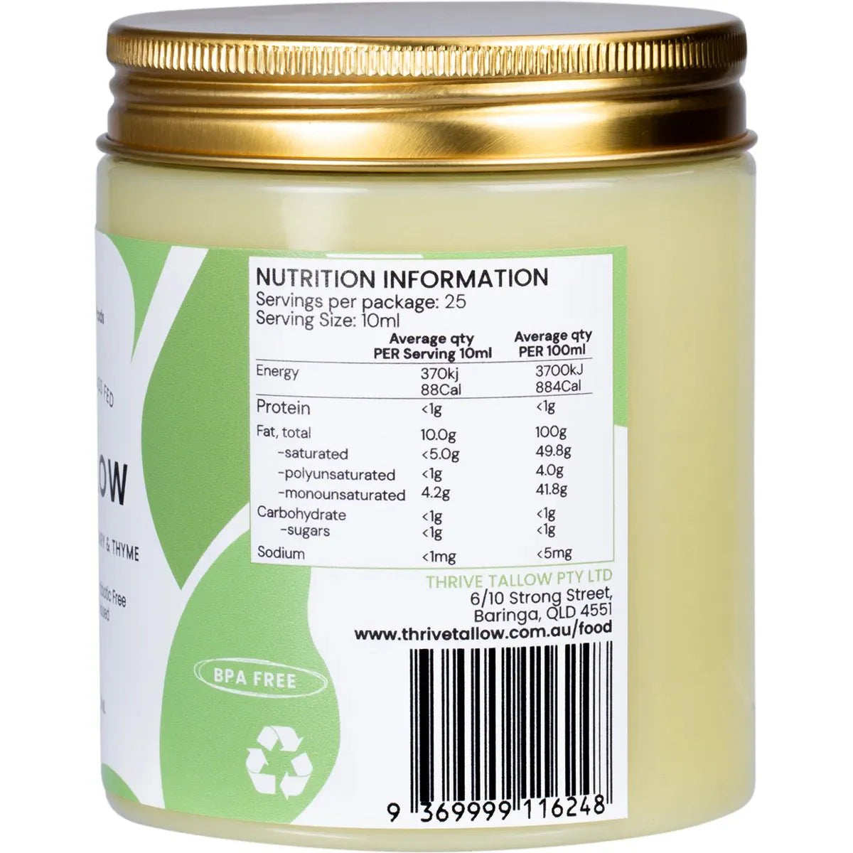 100% Grass Fed Tallow - Garlic, Rosemary & Thyme - 250ml - Sup Yo