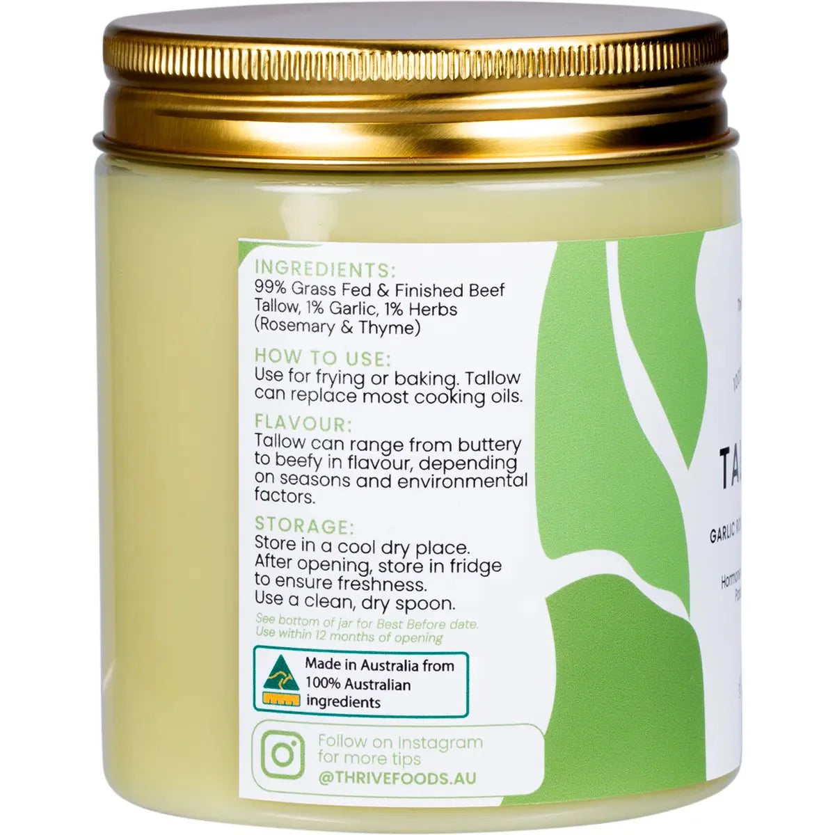 100% Grass Fed Tallow - Garlic, Rosemary & Thyme - 250ml - Sup Yo