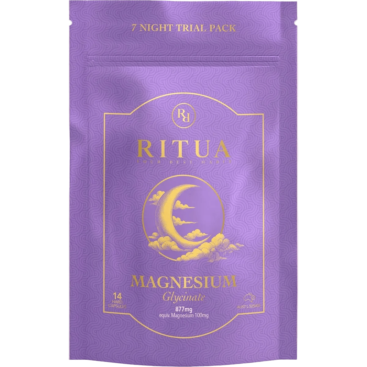 7 Night Trial Pack Magnesium Glycinate - 14 Capsules by Ritua in purple resealable pouch from OOS and oospacks collections