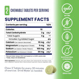FastChews - Chewable Electrolytes - Lemon Lime - 25 Serves supplement facts with SaltStick branding and health icons.