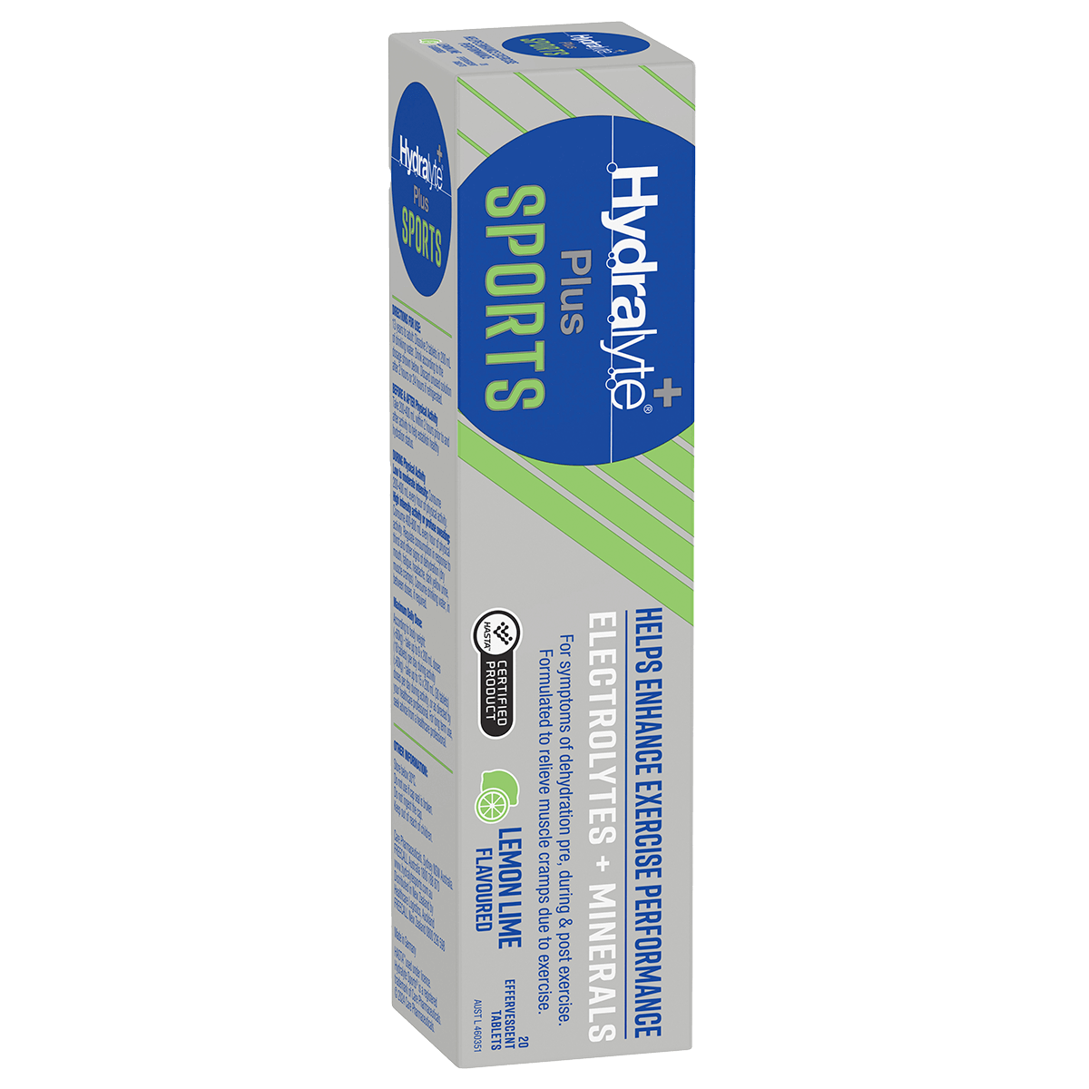 Hydralyte Plus Sports Lemon Lime effervescent electrolyte tablets, box of 20 tablets