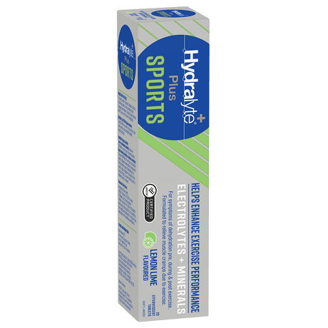 Hydralyte Plus Sports Lemon Lime effervescent electrolyte tablets, box of 20 tablets
