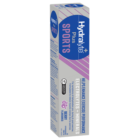 Hydralyte Plus Sports Berry effervescent electrolyte tablets, box of 20 tablets