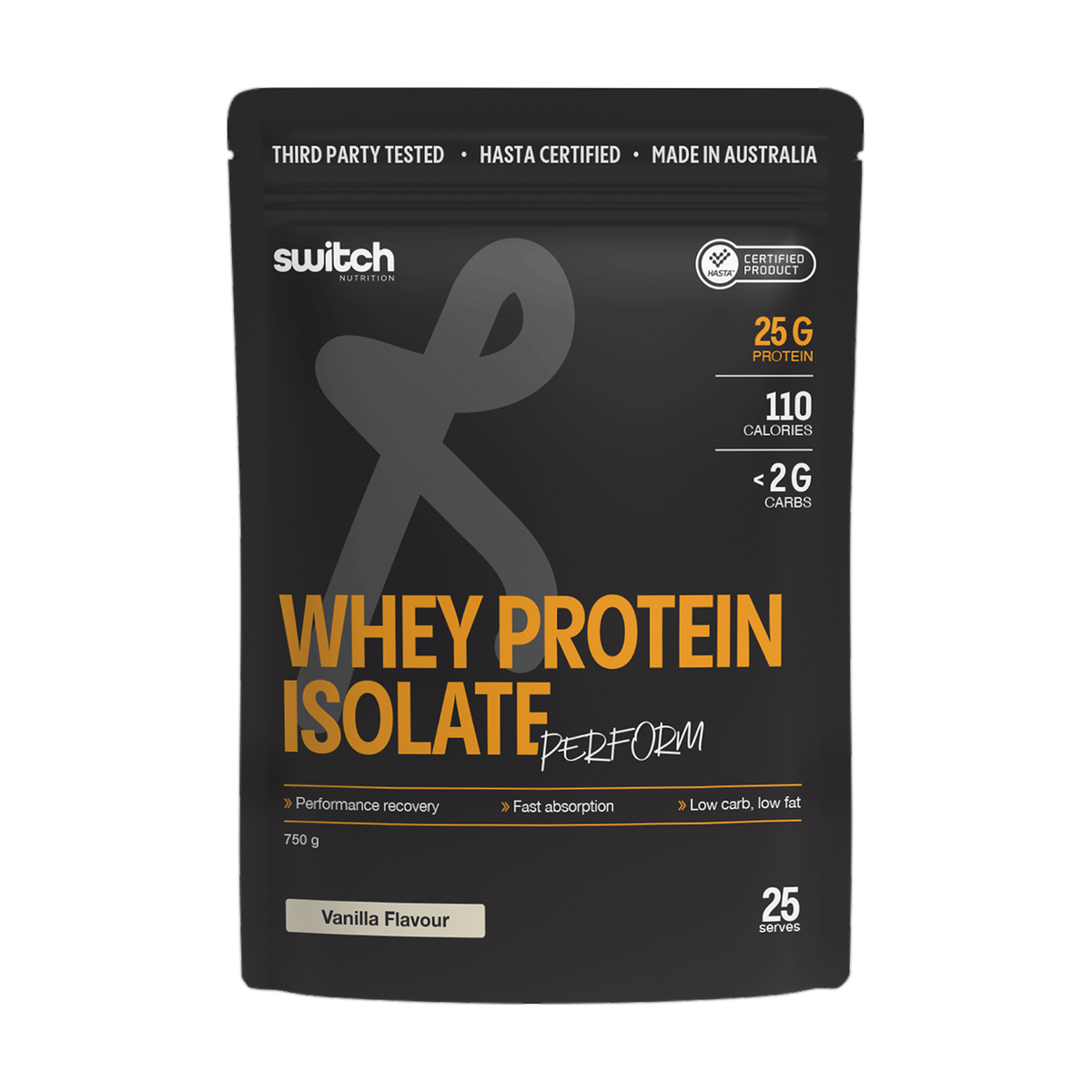 Front of the Switch Nutrition Whey Protein Isolate Perform Vanilla 750 g pouch