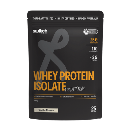 Front of the Switch Nutrition Whey Protein Isolate Perform Vanilla 750 g pouch