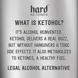 Hard Ketones product label explaining Ketohol - Raw Concentrate - 17g Ketohol - 100% Nasty benefits and alcohol alternative.