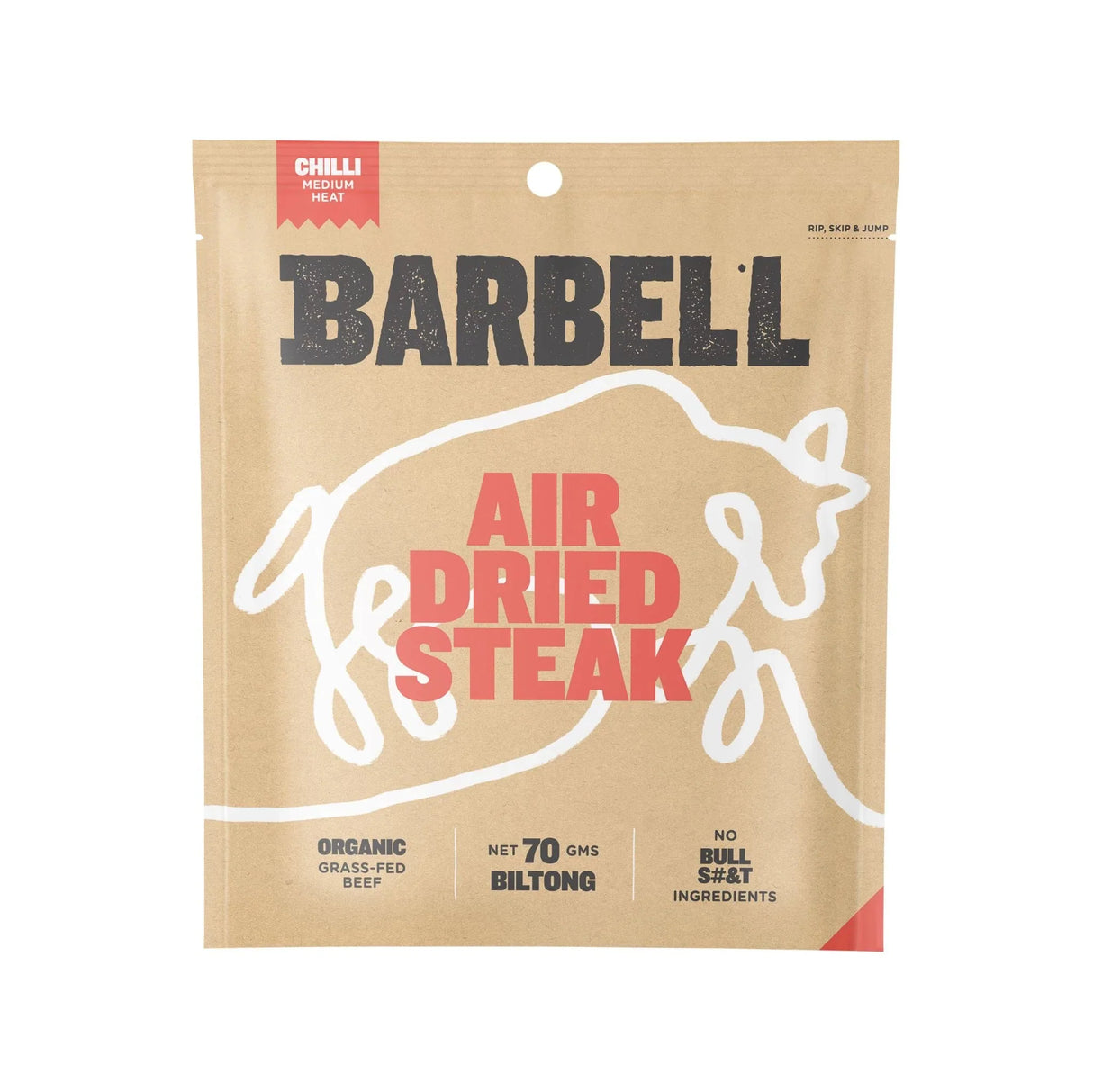 Air Dried Steak - Chilli - 70g - Best Before 29 Jul 2026 by Barbell Foods in eco-friendly packaging