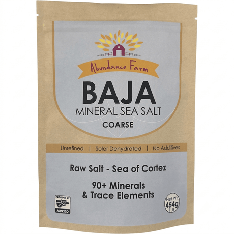Baja Mineral Sea Salt - Coarse - 454g by Abundance Farm, unrefined raw salt with 90+ minerals from the Sea of Cortez.