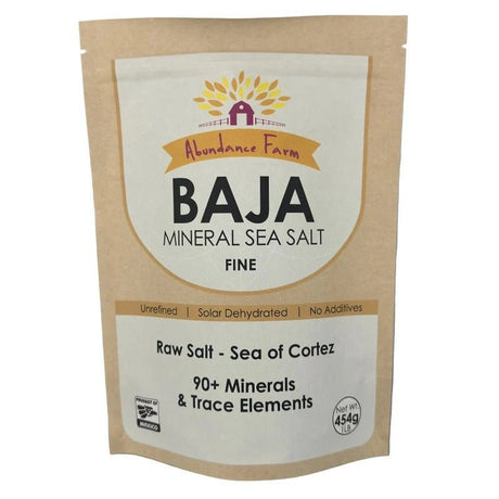 Abundance Farm Baja Mineral Sea Salt - Fine - 454g natural raw salt from Sea of Cortez with minerals in eco-friendly pouch