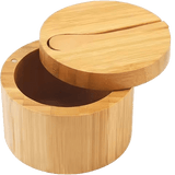 Bamboo Salt Box with sliding lid in natural wood finish, designed for Salt Cellar's Salt Boxes and Salt Accessories collections.