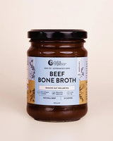 Nutra Organics Beef Bone Broth Concentrate - Natural - 250g jar for gut health, collagen protein, low fat, 25 serves.