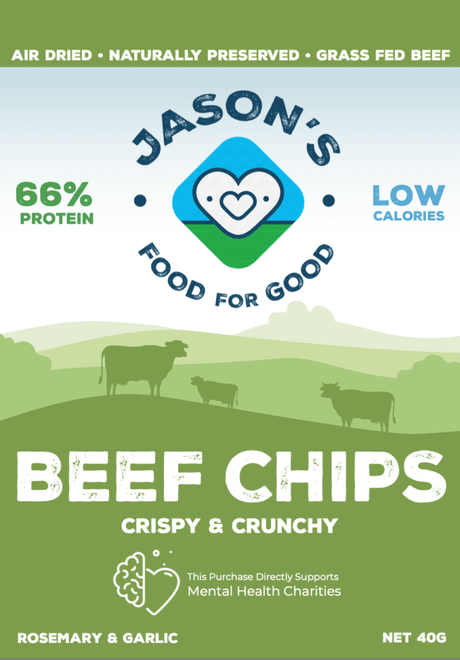 Beef Chips - Rosemary & Garlic - 40g - Best Before 17 Apr 2026 by Jason's Food For Good in Savoury Snacks collection.