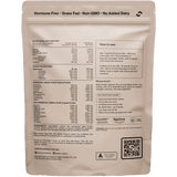 Back of a protein powder package with nutritional information and usage instructions.