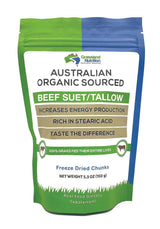 Beef Suet/ Tallow - 150g Australian organic sourced freeze-dried chunks by Grassland Nutrition in resealable pouch