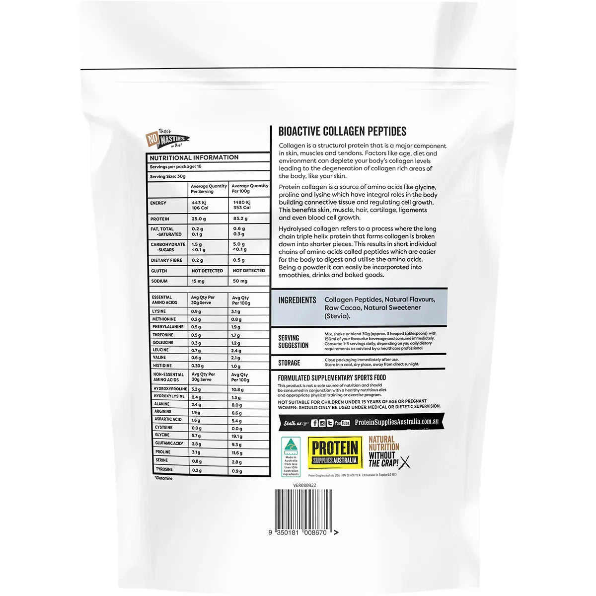 Bioactive Collagen Peptides - Chocolate - 500g - Sup Yo