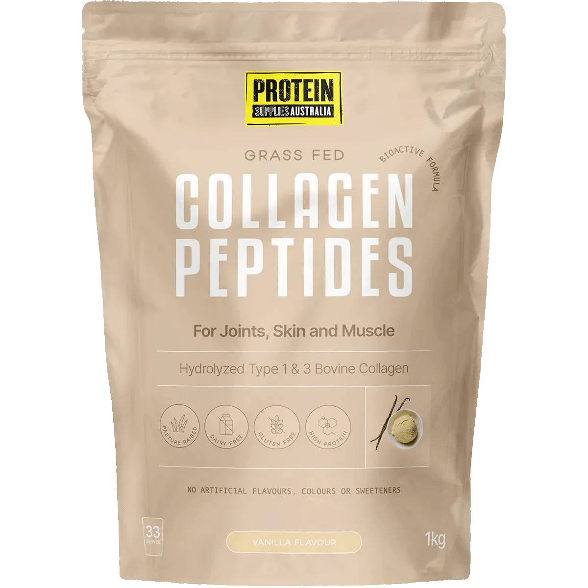 Grass Fed Collagen Peptides - Vanilla - 1kg by Protein Supplies Australia, premium collagen for joints and skin health.