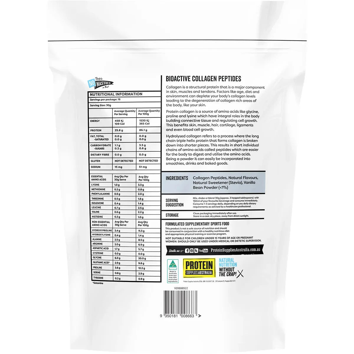 Bioactive Collagen Peptides - Vanilla - 500g - Sup Yo